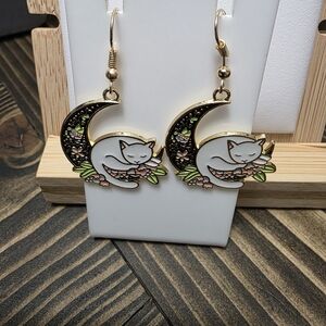 Cat Earrings with Floral Accents